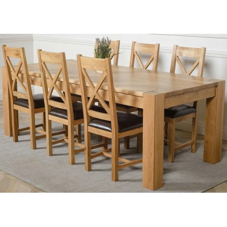 Chunky1m6 : Bàn Ăn Gỗ Sồi 1m6 + 6 Ghế ( Lưng X - Mặt Nệm PU )
